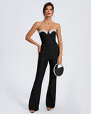 Rhinestone Trim Open Back Bandage Jumpsuit