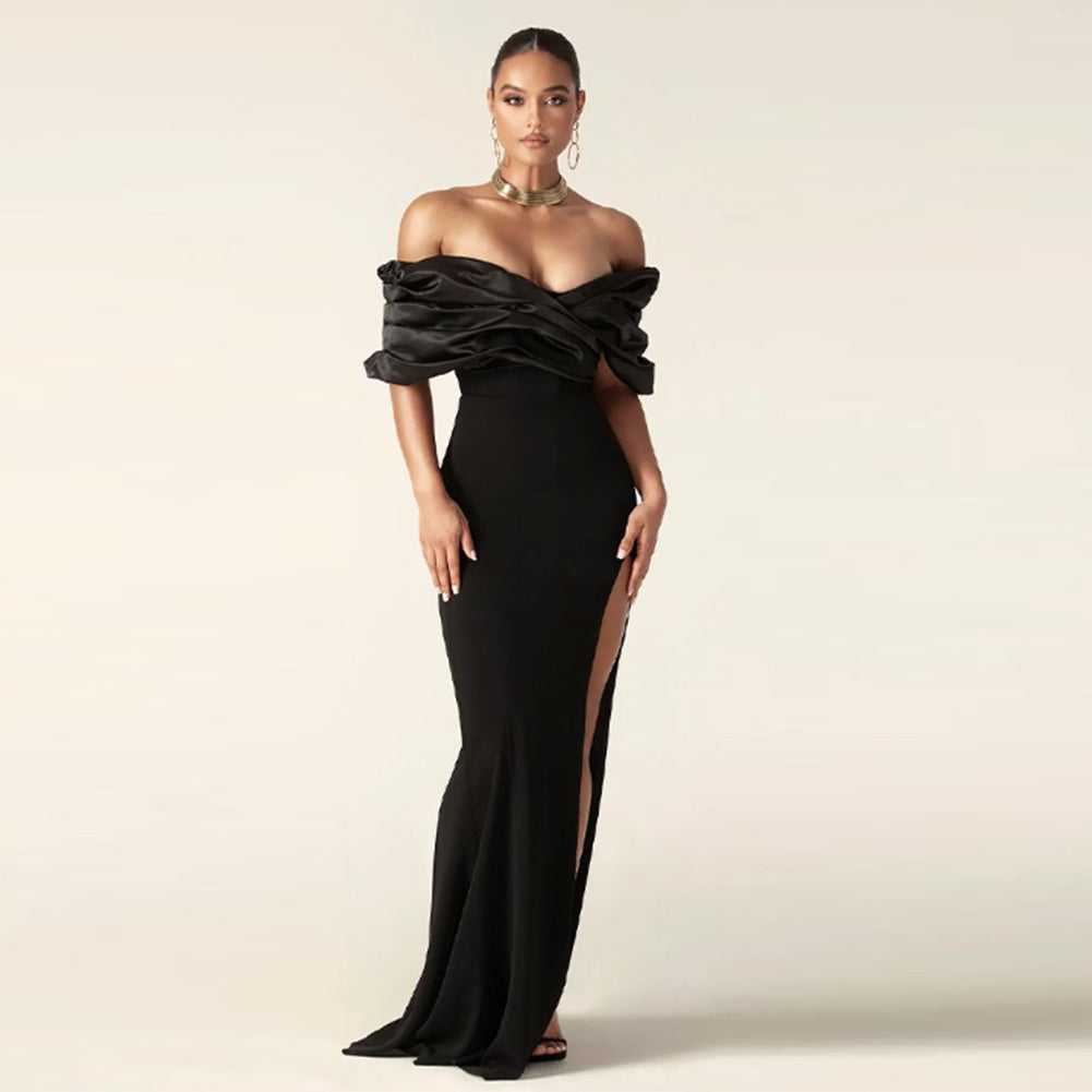 Off Shoulder Ruffle Draped Dress