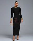 Beadwork Open Back Bandage Long Dress