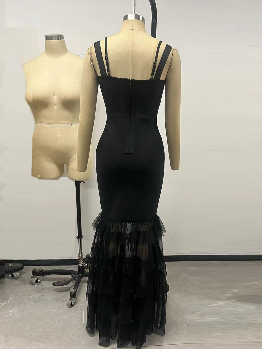 Black Bandag Dress with Tulle Fishtail