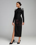 Rhinestone Fringe Backless Bandage Midi Dress