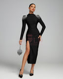 Rhinestone Fringe Backless Bandage Midi Dress