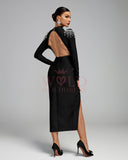 Rhinestone Fringe Backless Bandage Midi Dress