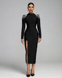 Rhinestone Fringe Backless Bandage Midi Dress