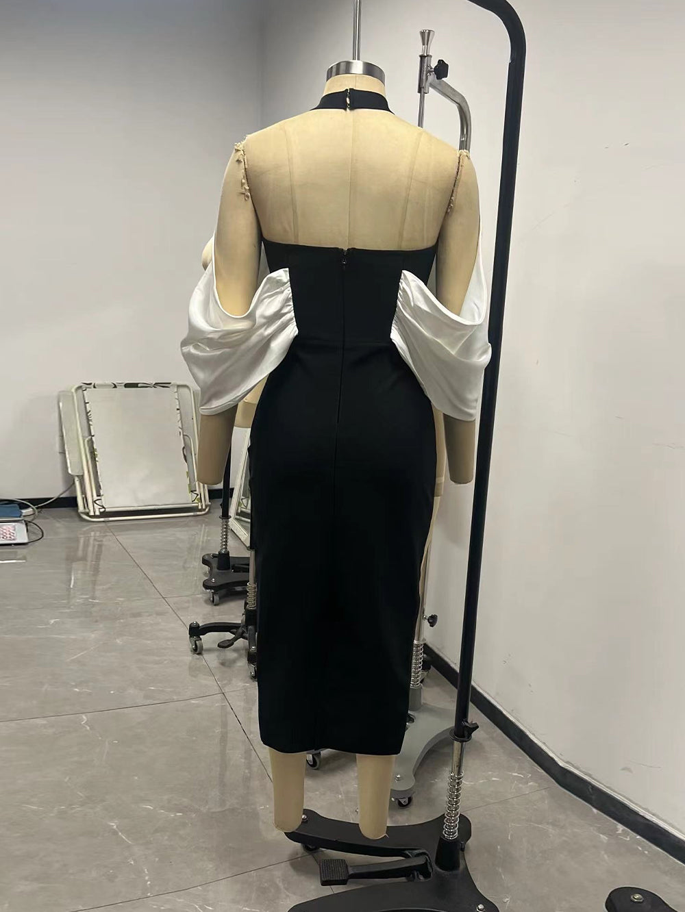 Backless Black Off Shoulder Midi Dress