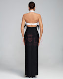Halter Neck Feather Design Bandage Maxi Dress
