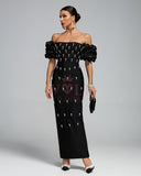 Off Shoulder Pearl Embellished Bandage Maxi Dress