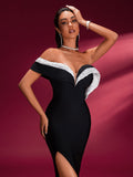 Off Shoulder High-Slit Bandage Dress