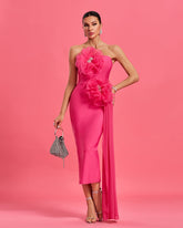 Huge Flowers Draped Bandage Midi Dress