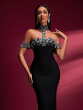 Crystal Applique Halterneck Bandage Gown