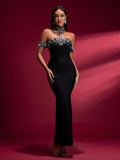 Crystal Applique Halterneck Bandage Gown