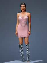 Crystal Fringe Cutout Bandage Mini Dress