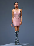 Crystal Fringe Cutout Bandage Mini Dress
