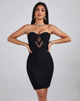 Strapless Cutout Mesh Mini Bandage Dress