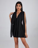 V Neck Tulle Detail Mini Bandage Dress