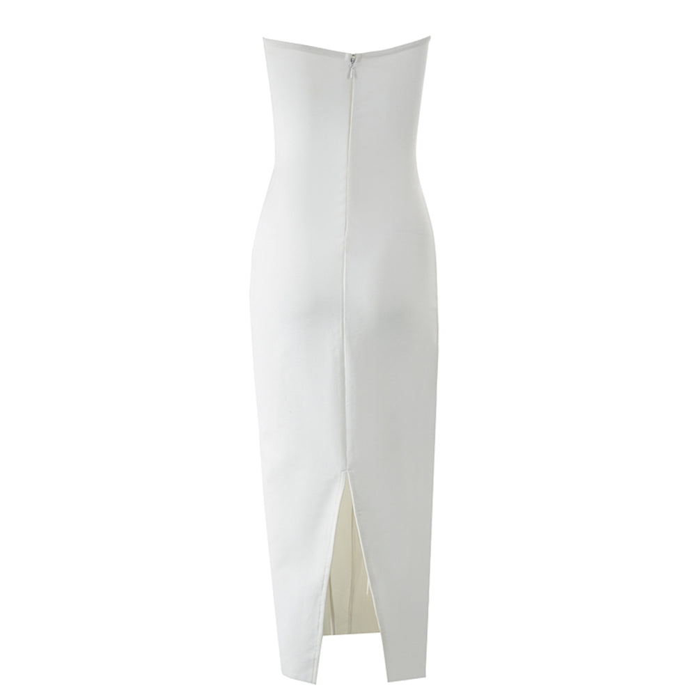 Strapless Sleeveless Flouncy Midi Bandage Dress PZC2388