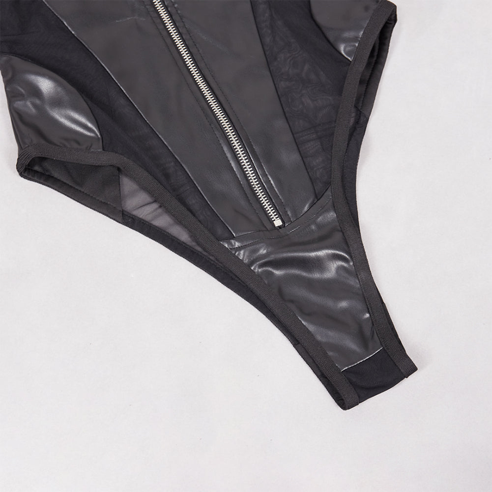 Strapless Sleeveless Leather Bodycon Jumpsuit PZC2427