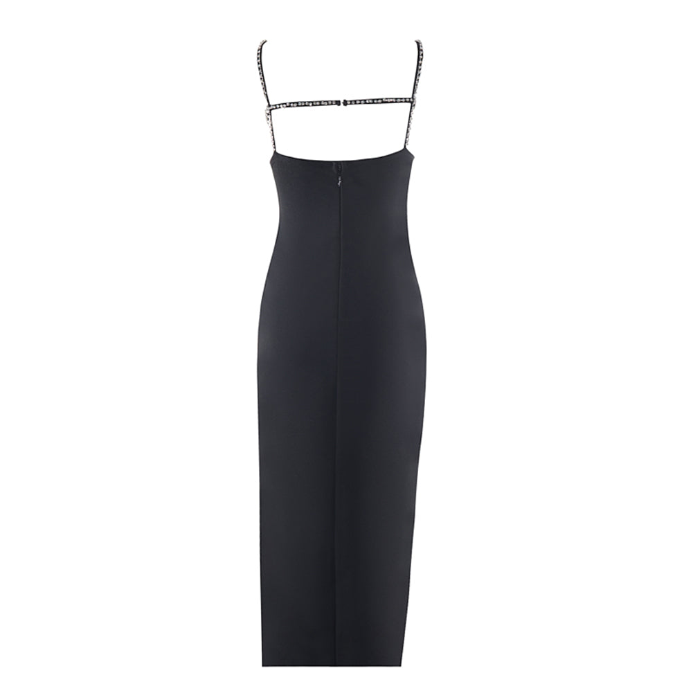 Halter Sleeveless Rhinestone Midi Bandage Dress PZC2466