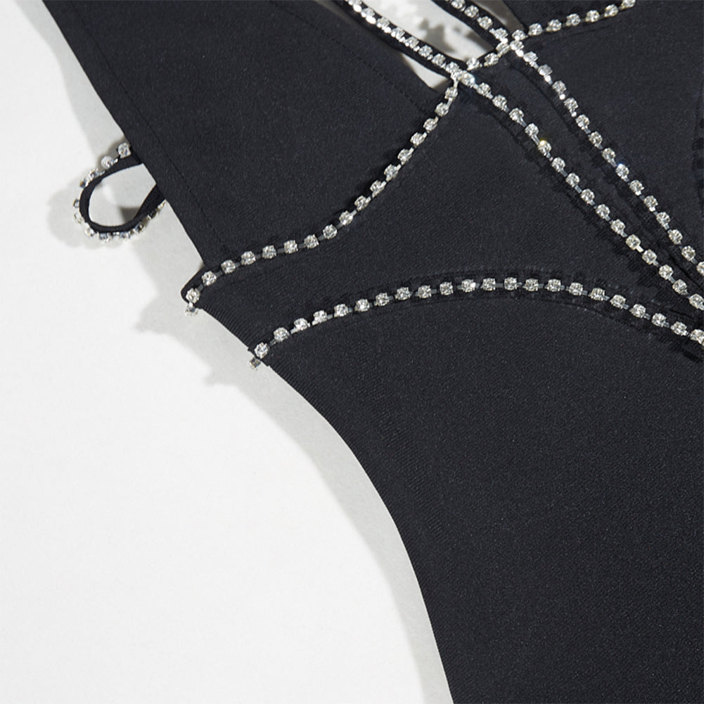 Halter Sleeveless Rhinestone Midi Bandage Dress PZC2466