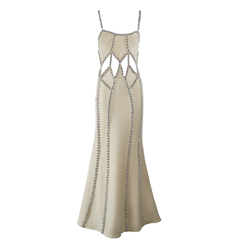 Strappy Sleeveless Rhinestone Maxi Bandage Dress PZC2495