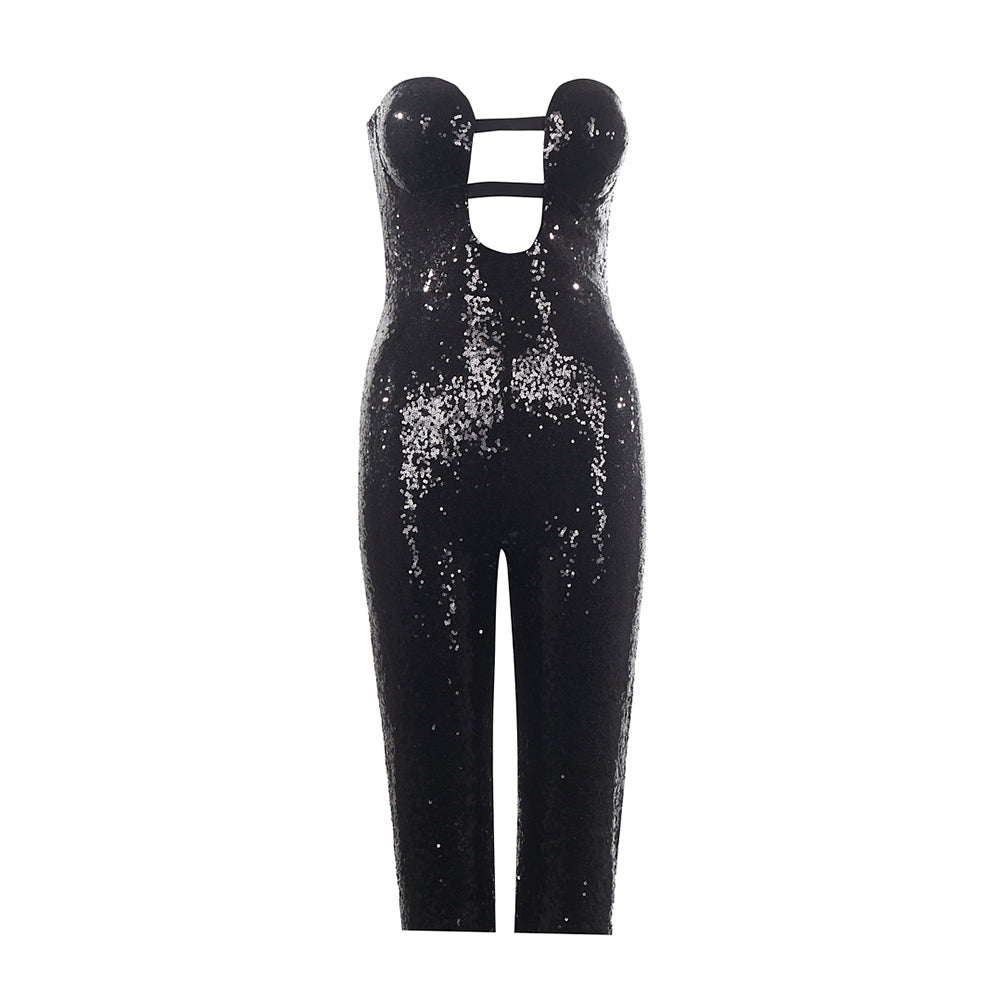 Strapless Sleeveless Sequins Bodycon Jumpsuit PZC2549