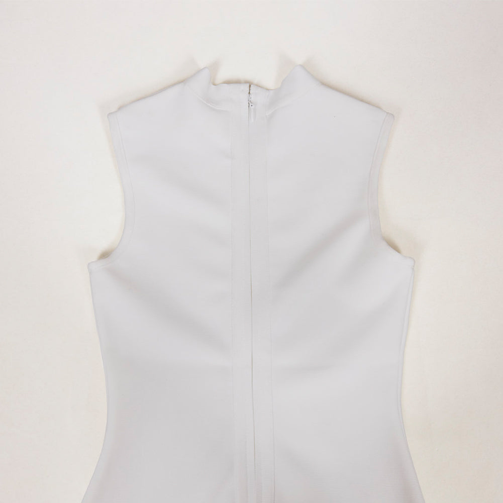 Semi-high Collar Sleeveless Tassels Mini Bandage Dress PZL2960