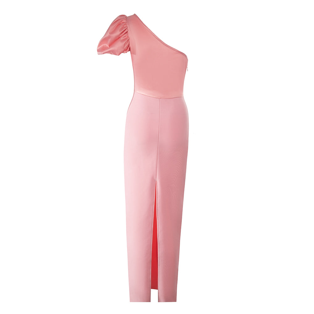 One Shoulder Pink Bandage Dress with Bowknot Splicing