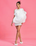 White Exaggerated Flower Mini Dress