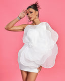 White Exaggerated Flower Mini Dress