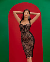 Black Lace Midi Bandage Dress