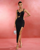 Strappy Cutout Mesh Maxi Bandage Dress