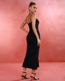 Lace Up Thigh High Slit Bandage Dress