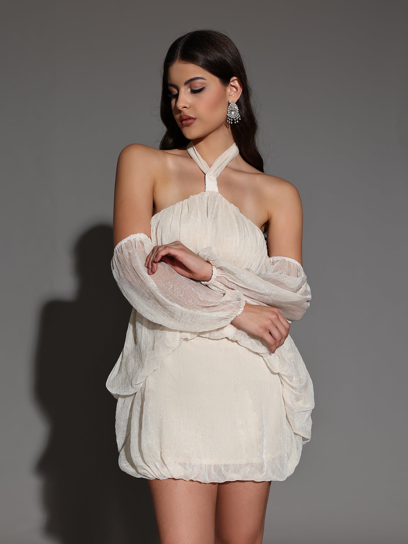 Halterneck Fluffy Mini Backless Dress
