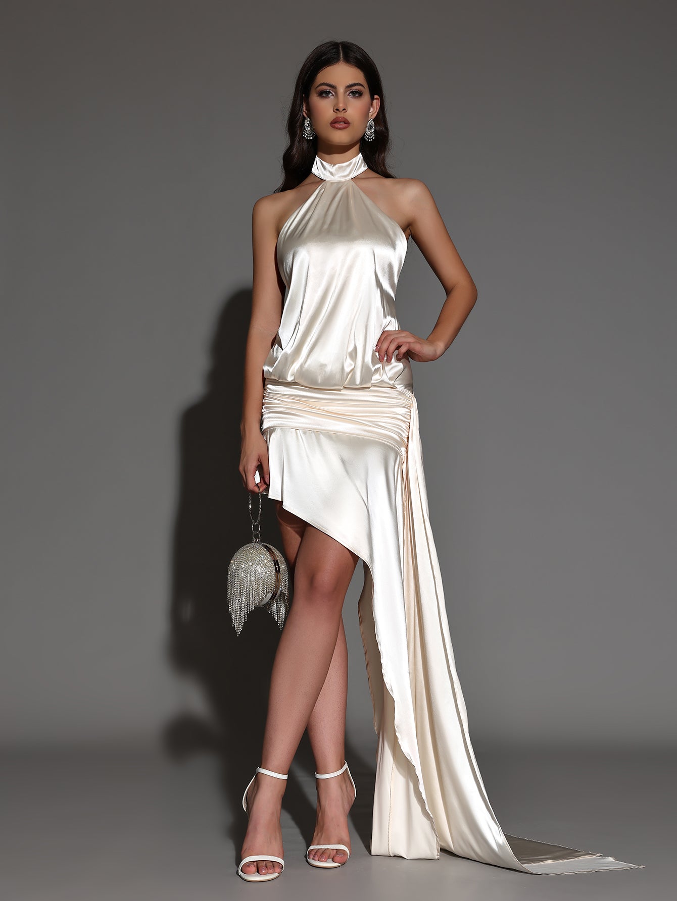 Asymmetric Side-Tail Open Back Dress