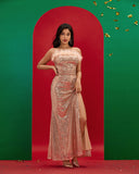 Strapless Feather Sequin Long Dress