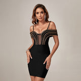 Spaghetti Strap Beading Mini Bandage Dress