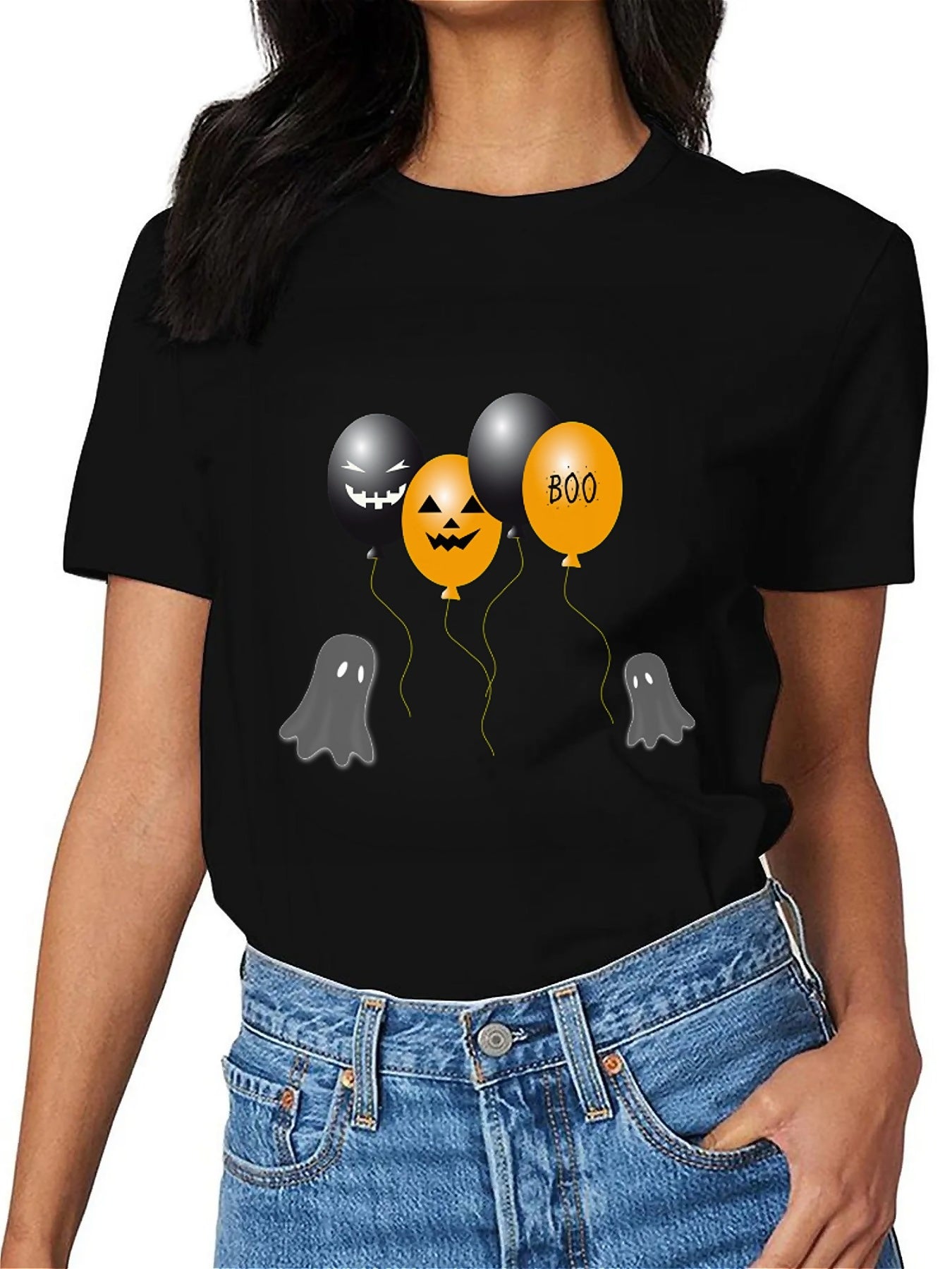 KevaMolly Graphic T Shirts for Women Summer Casual Halloween Printed Tee Cotton Tops Loose Fit