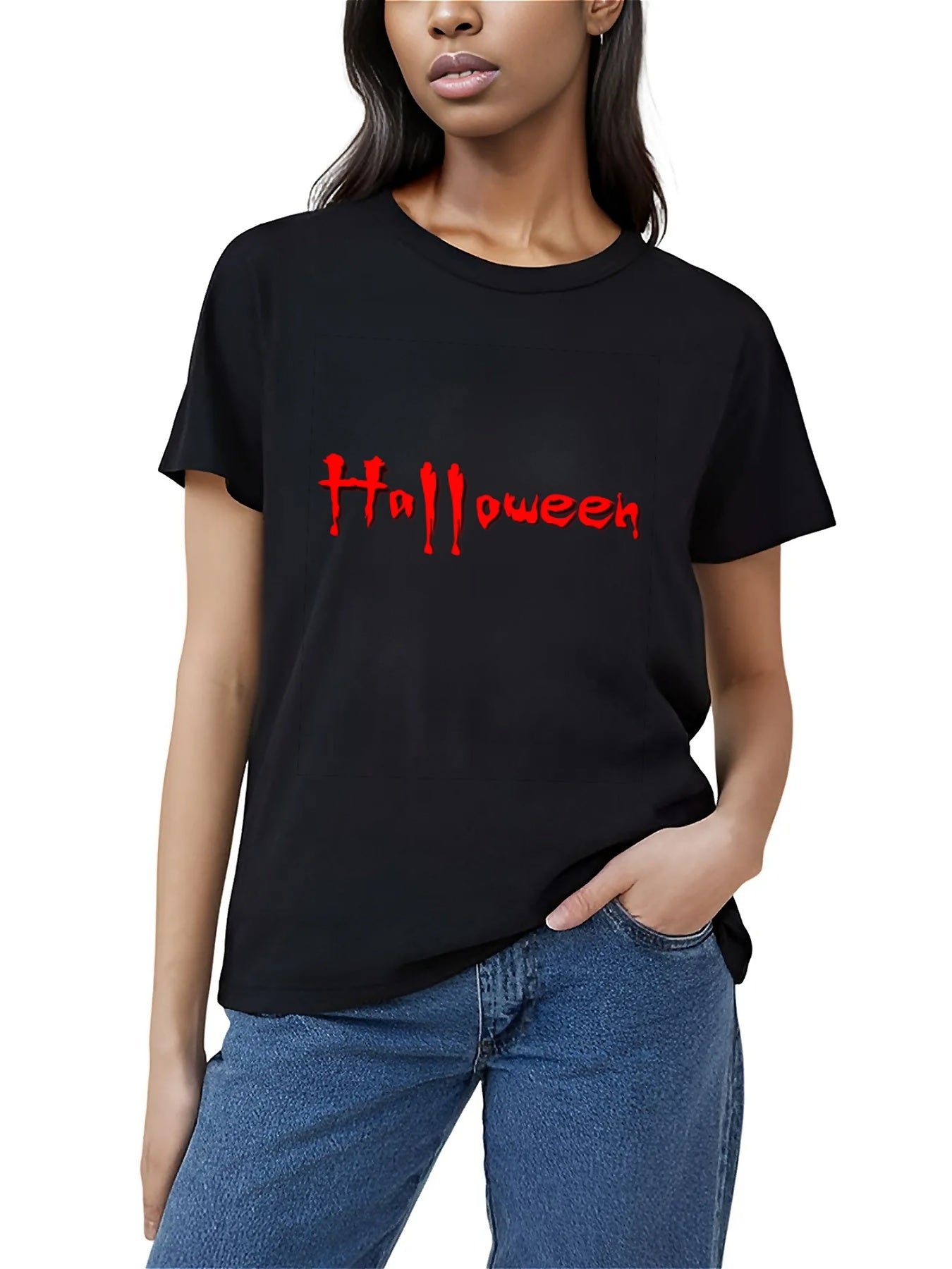 KevaMolly Graphic T Shirts for Women Summer Casual Halloween Printed Tee Cotton Tops Loose Fit
