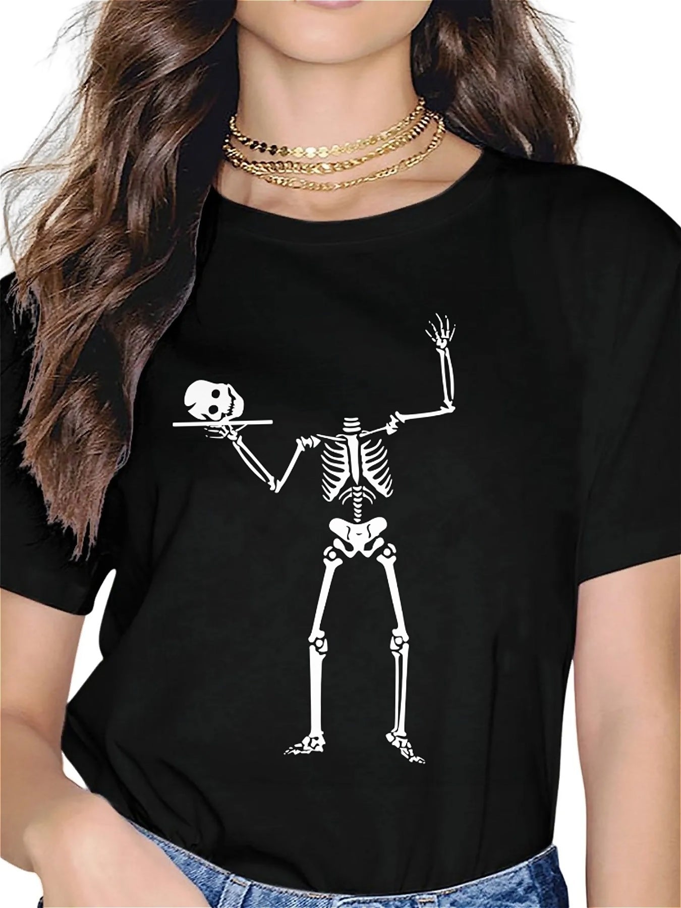 KevaMolly Graphic T Shirts for Women Summer Casual Halloween Printed Tee Cotton Tops Loose Fit