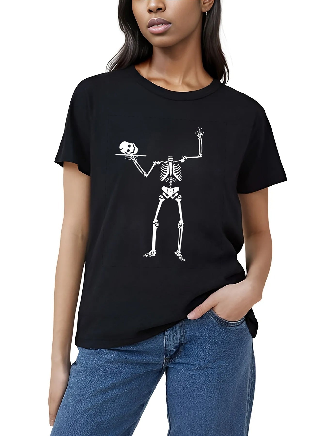 KevaMolly Graphic T Shirts for Women Summer Casual Halloween Printed Tee Cotton Tops Loose Fit