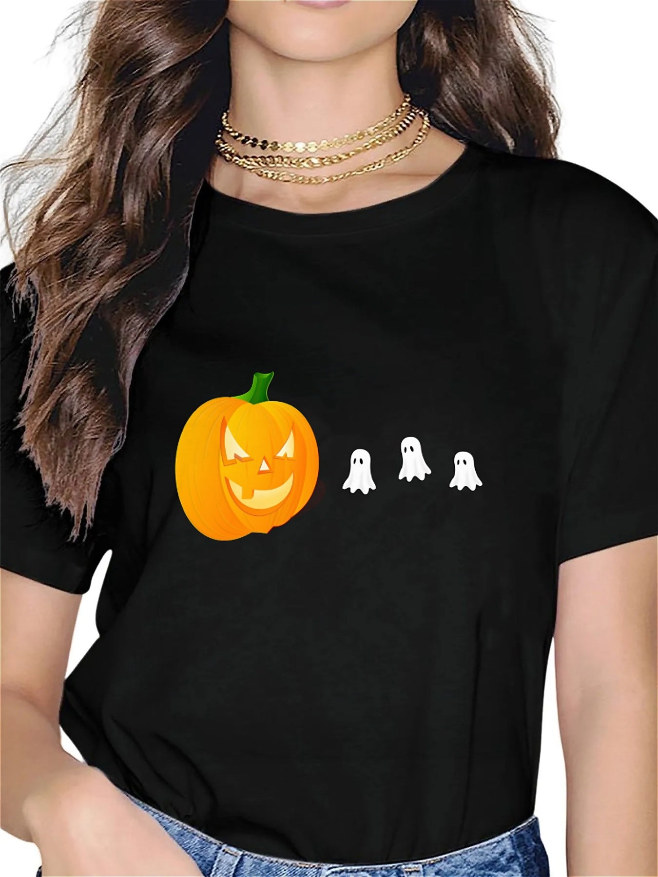 KevaMolly Graphic T Shirts for Women Summer Casual Halloween Printed Tee Cotton Tops Loose Fit