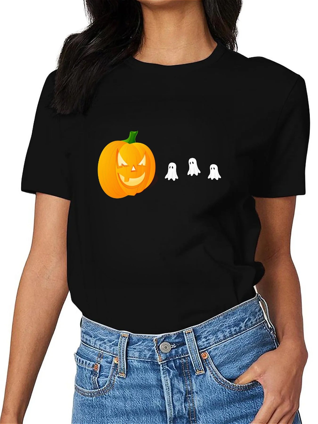 KevaMolly Graphic T Shirts for Women Summer Casual Halloween Printed Tee Cotton Tops Loose Fit