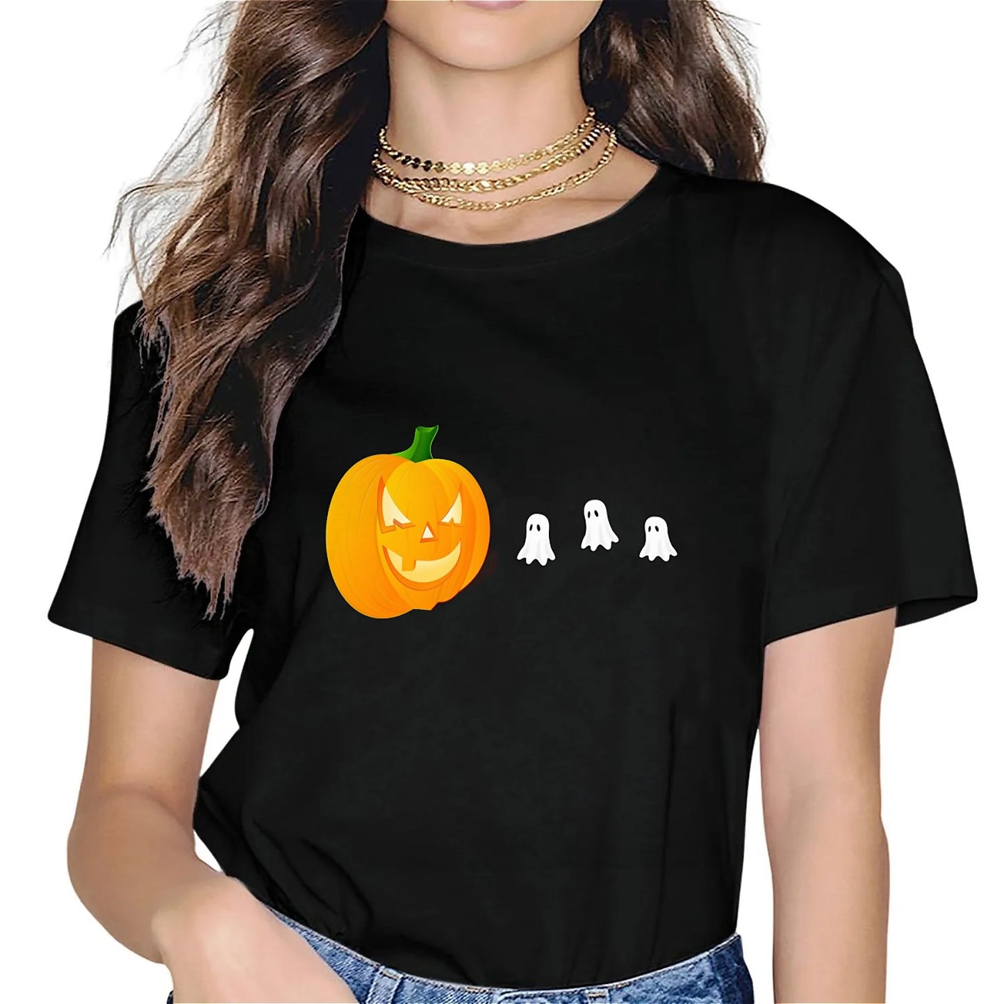 KevaMolly Graphic T Shirts for Women Summer Casual Halloween Printed Tee Cotton Tops Loose Fit