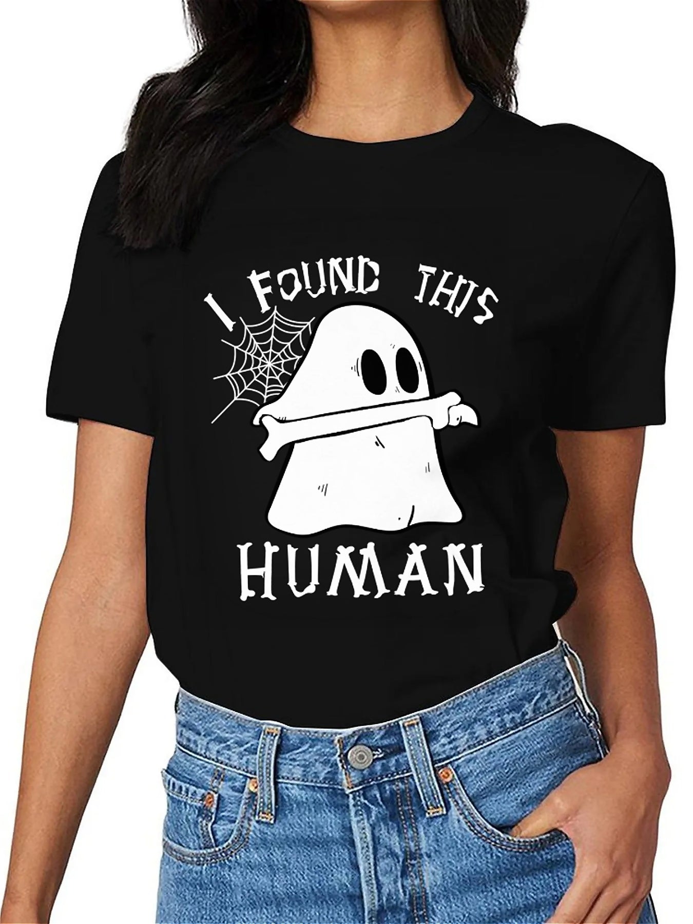 KevaMolly Graphic T Shirts for Women Summer Casual Halloween Printed Tee Cotton Tops Loose Fit