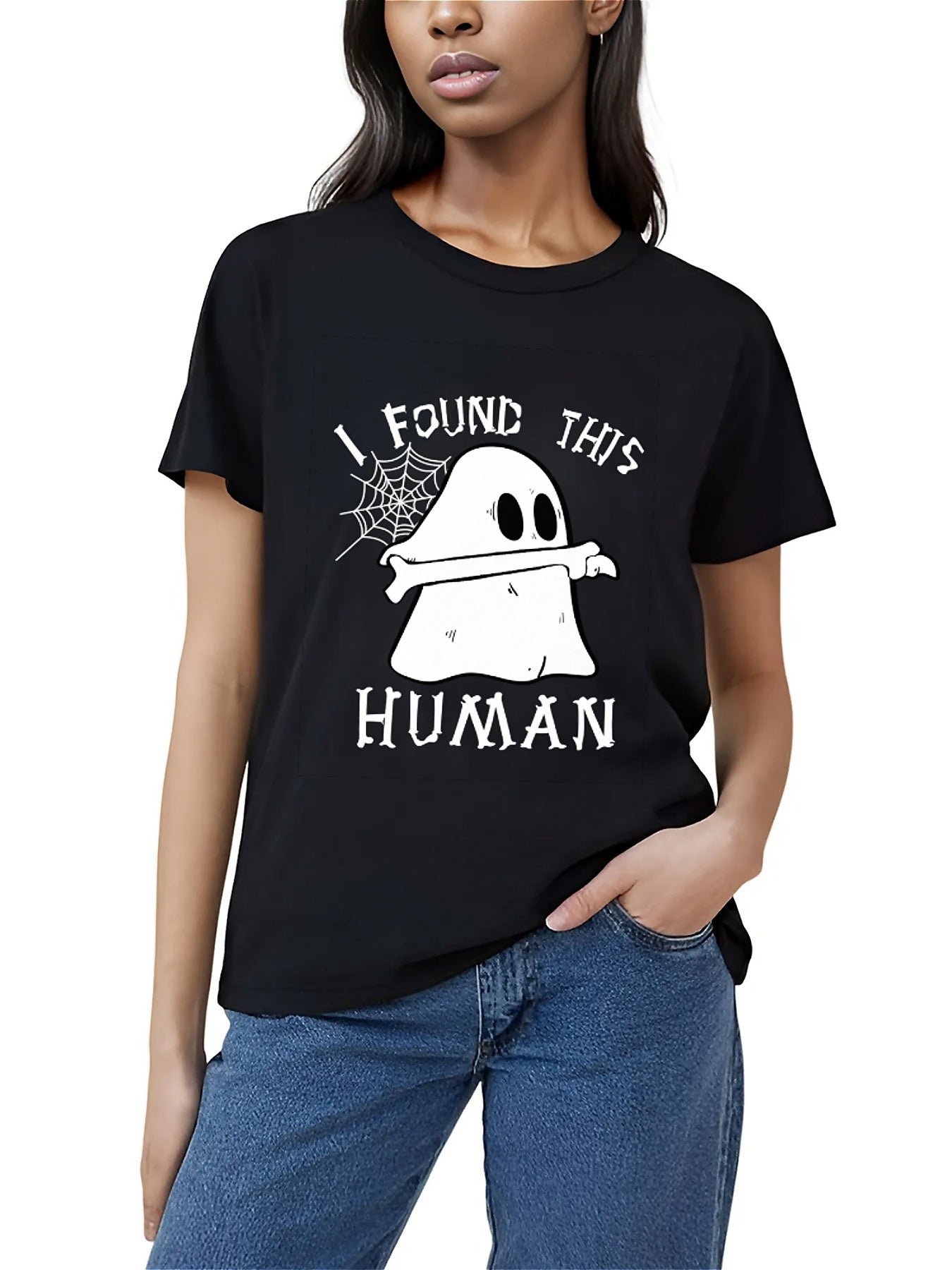 KevaMolly Graphic T Shirts for Women Summer Casual Halloween Printed Tee Cotton Tops Loose Fit