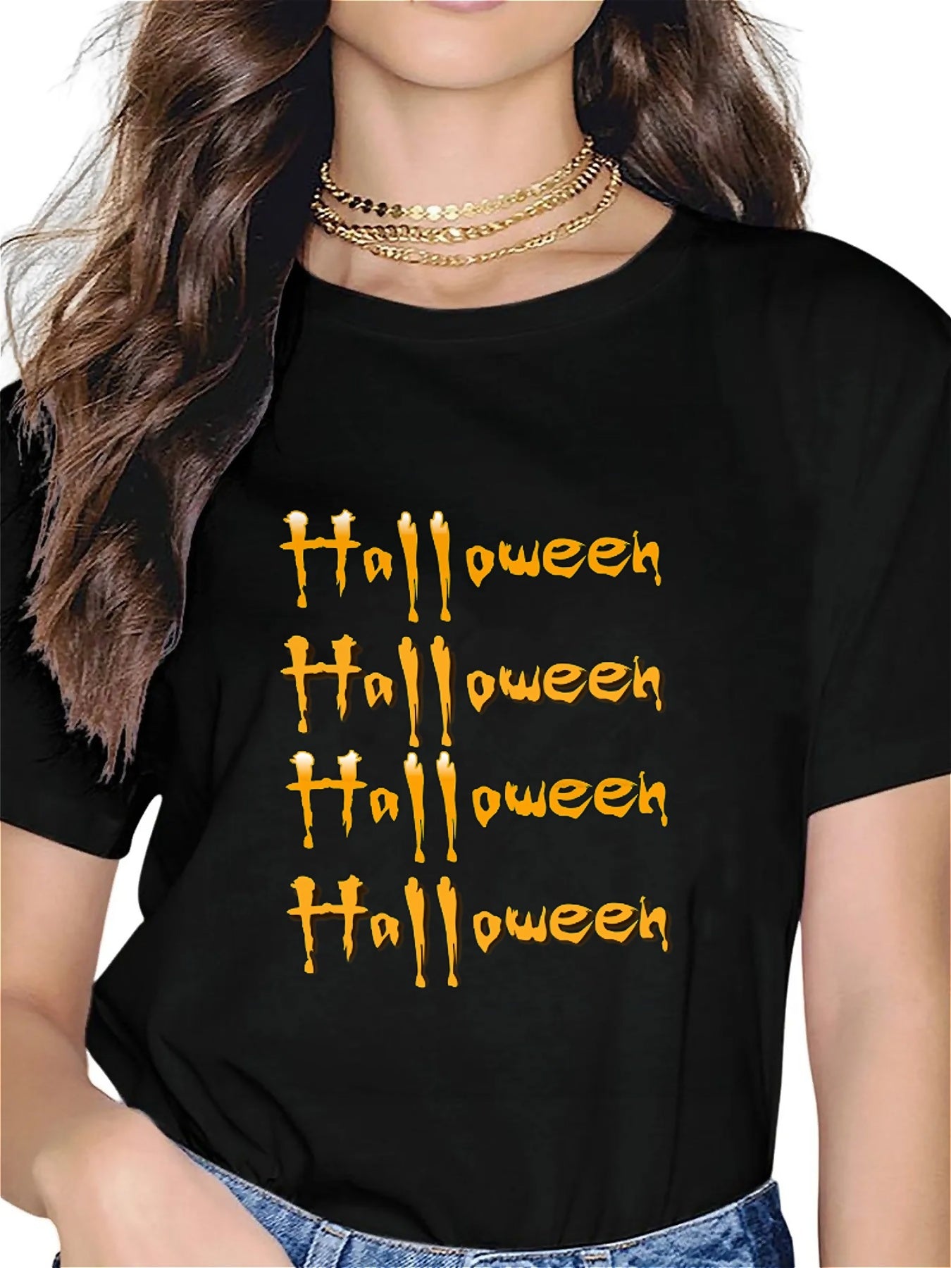 KevaMolly Graphic T Shirts for Women Summer Casual Halloween Printed Tee Cotton Tops Loose Fit
