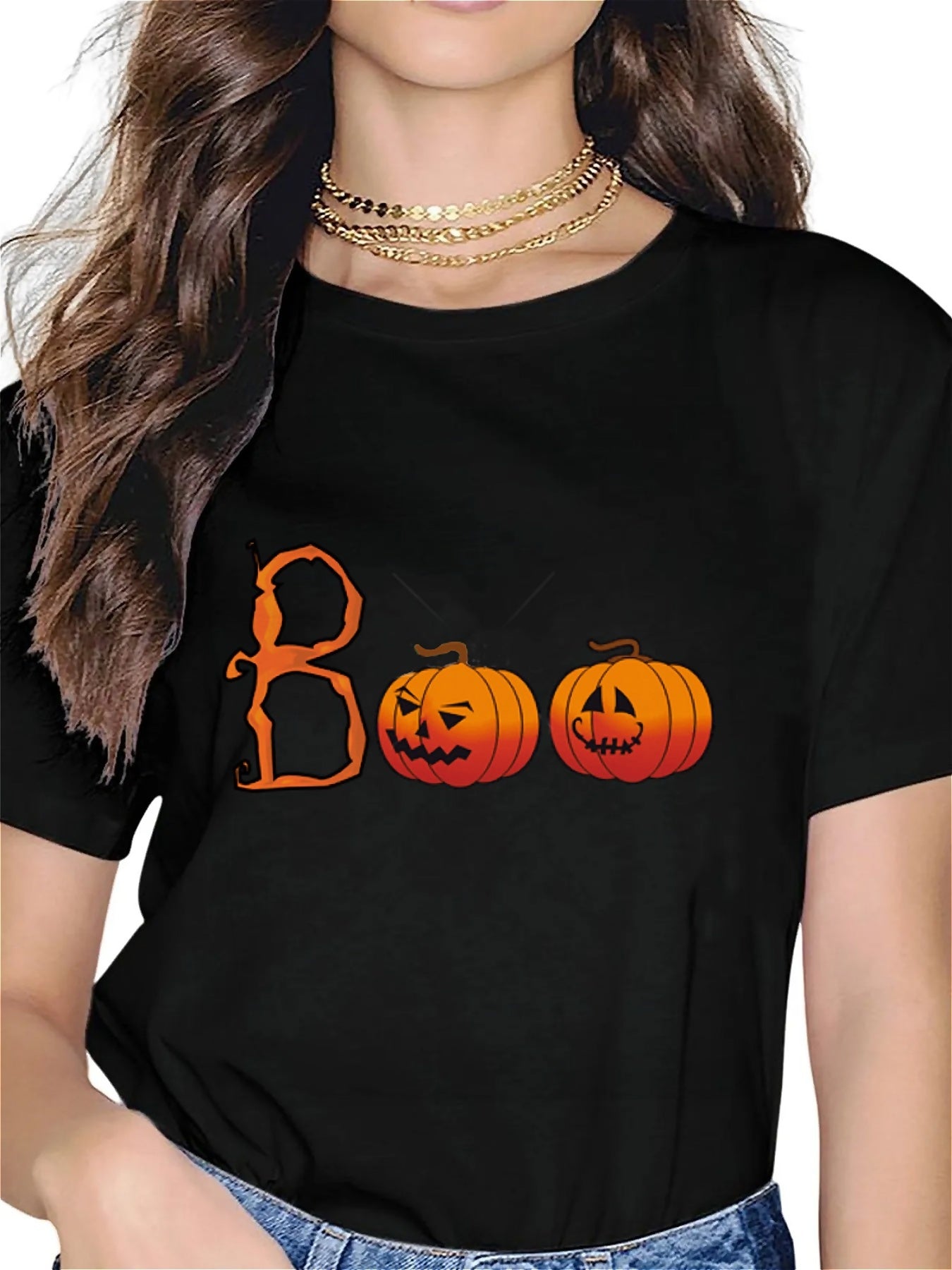 KevaMolly Graphic T Shirts for Women Summer Casual Halloween Printed Tee Cotton Tops Loose Fit