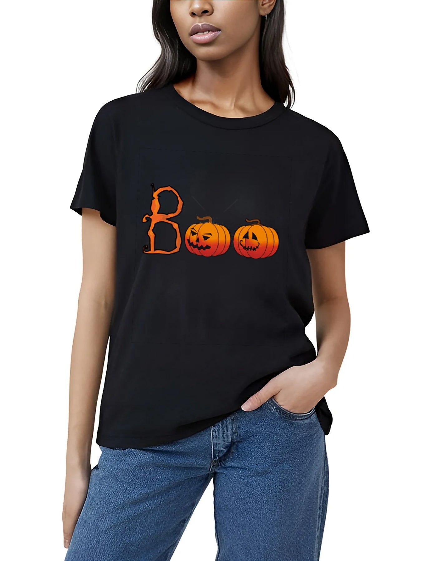 KevaMolly Graphic T Shirts for Women Summer Casual Halloween Printed Tee Cotton Tops Loose Fit