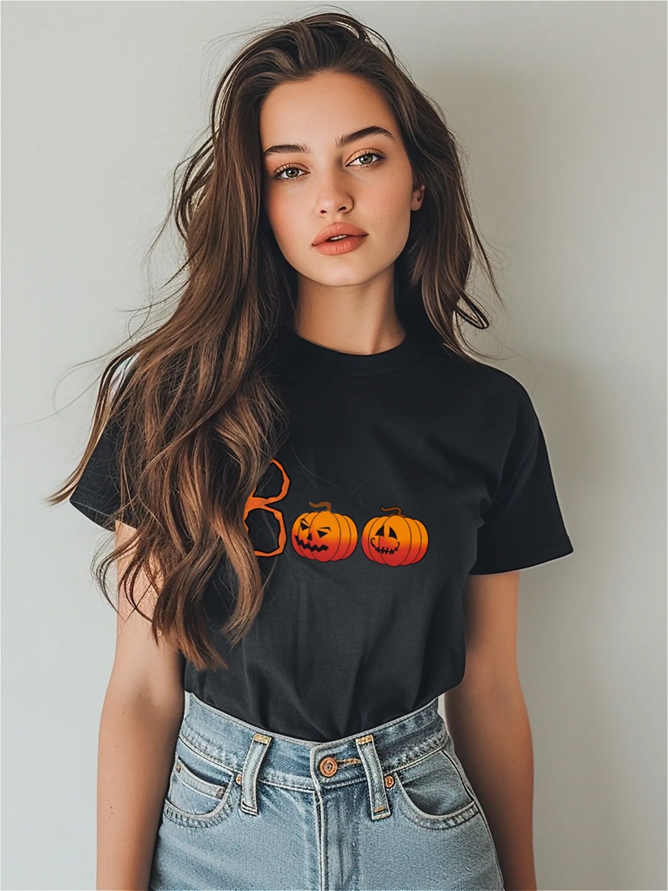 KevaMolly Graphic T Shirts for Women Summer Casual Halloween Printed Tee Cotton Tops Loose Fit