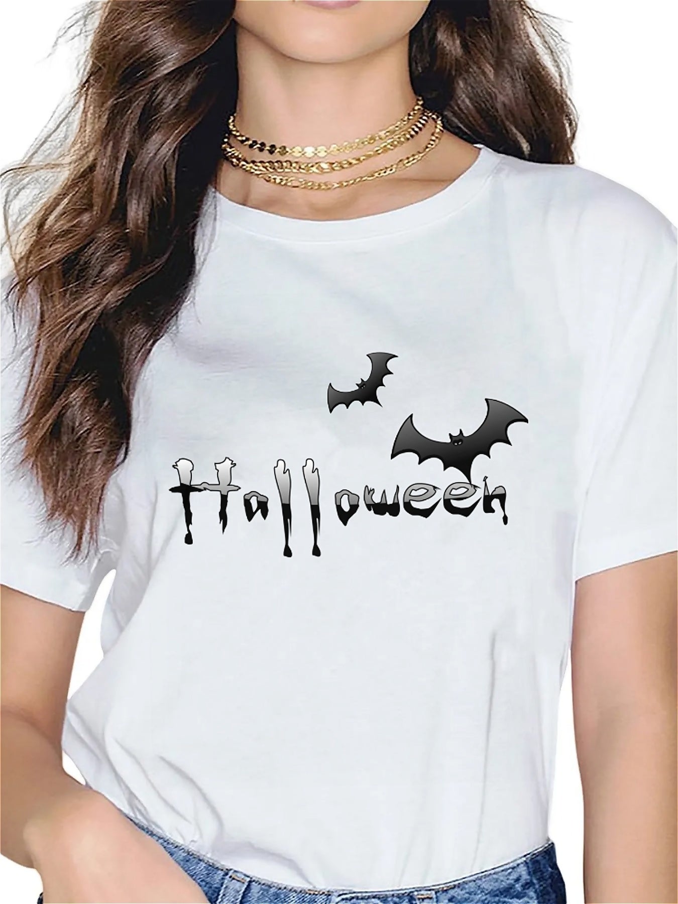 KevaMolly Graphic T Shirts for Women Summer Casual Halloween Printed Tee Cotton Tops Loose Fit